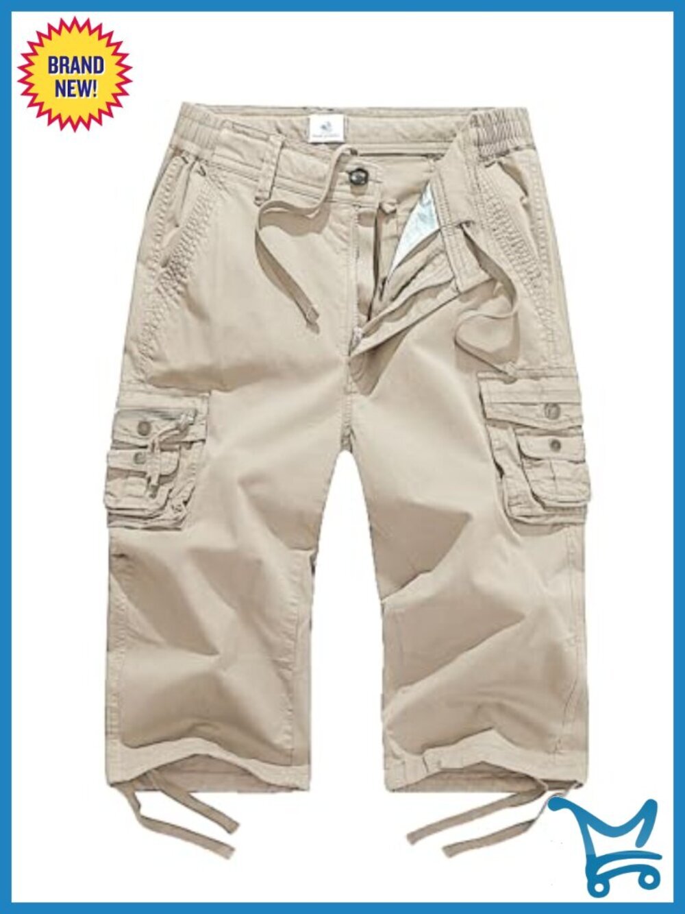 Mid Rise Cargo Capris Elastic Waist Drawstring Multi Pocket Hiking